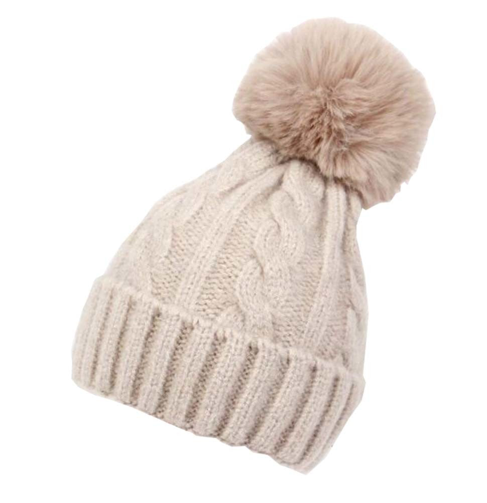 Kids Winter Ear Protect Knitting Hat Toddler Pom Pom Hat; Beige Doba Default
